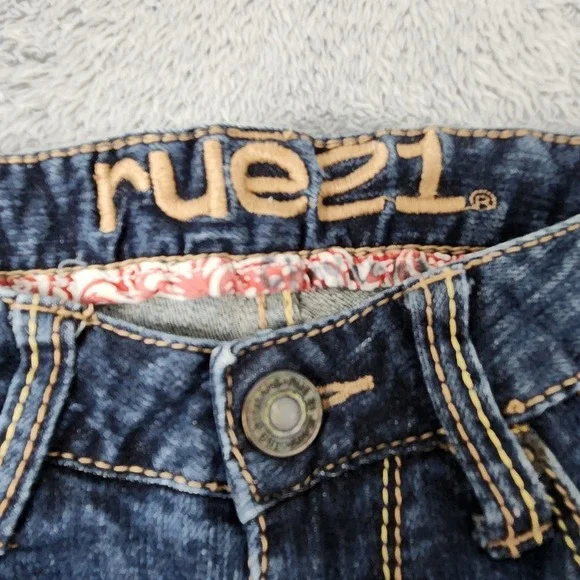 Rue21 Jeans Juniors 0 Short Blue Slim Fit Dark Wash Embroidered Pockets Stretch - Picture 3 of 13
